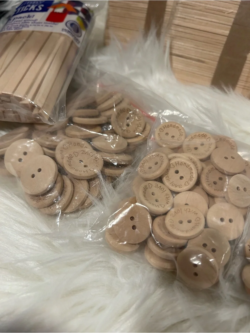 Unbranded Natural Wood Craft Sticks and Buttons Set - Natural